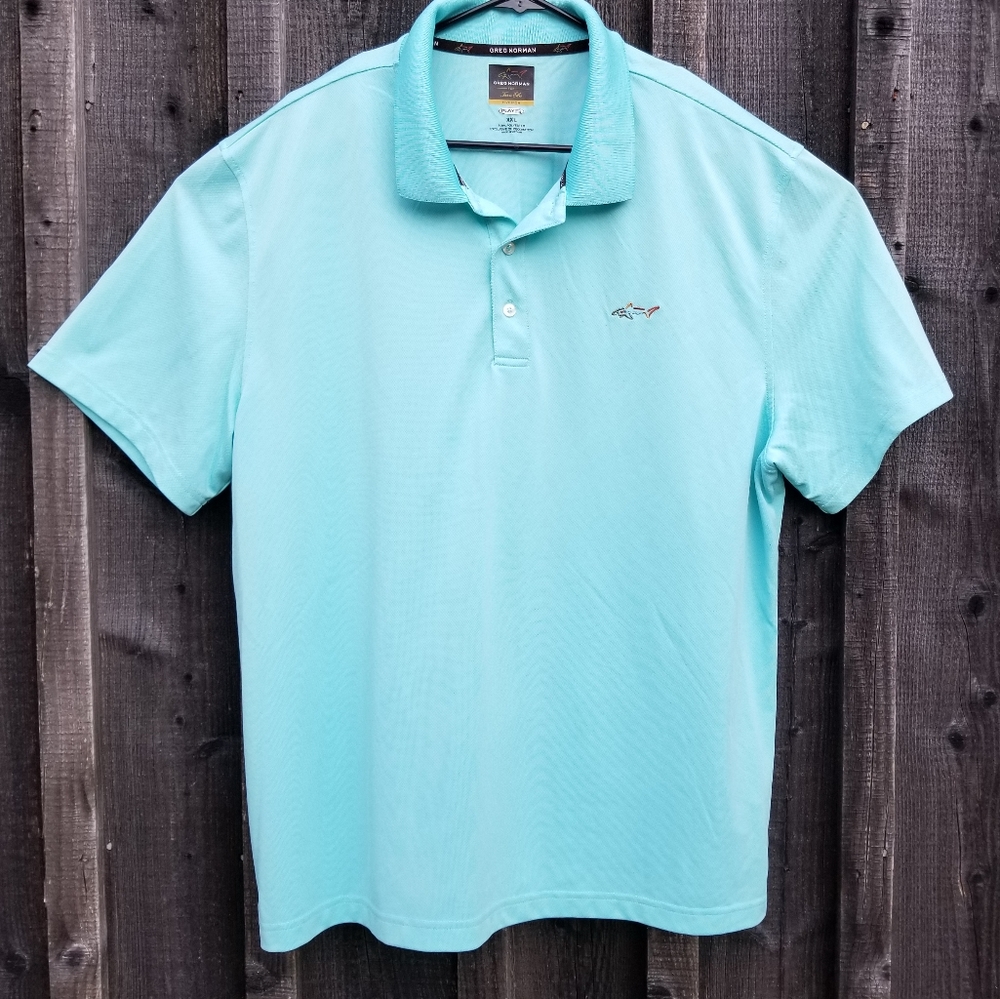 Greg Norman Polo Shirt Mens 2XL Blue  Golf Tasso Elba Five Iron Play Dry XXL